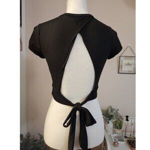 Open Back Tie Black Crop Short Sleeve Top